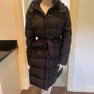 J. Crew Black Puffer Jacket with Quilted Padding and Belted Waist